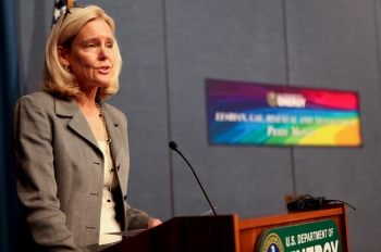 Tracy Mustin, Principal Deputy Assistant Secretary of the Office of Environmental Management, welcomed keynote speaker Cuc Vu, Human Rights Campaignâs Chief Diversity Officer, and guest speaker Robby Gregg, the Associate Director of Diversity and Equality Partnerships at PFLAG National, at the Lesbian, Gay, Bisexual and Transgender Pride Month Program at the Forrestal Building June 21. | Photo by Hantz Leger. Tracy Mustin, Principal Deputy Assistant Secretary of the Office of Environmental Management, welcomed keynote speaker Cuc Vu, Human Rights Campaignâs Chief Diversity Officer, and guest speaker Robby Gregg, the Associate Director of Diversity and Equality Partnerships at PFLAG National, at the Lesbian, Gay, Bisexual and Transgender Pride Month Program at the Forrestal Building June 21. | Photo by Hantz Leger.