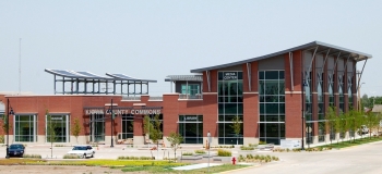 The new Kiowa County Commons building replaces the old Kiowa County Library and Historical Museum destroyed by the tornado. The LEED-Platinum designed building features 33 solar panels that will produce 4.6 kilowatts of power. | Photo by Joah Bussert, NREL 19448 The new Kiowa County Commons building replaces the old Kiowa County Library and Historical Museum destroyed by the tornado. The LEED-Platinum designed building features 33 solar panels that will produce 4.6 kilowatts of power. | Photo by Joah Bussert, NREL 19448