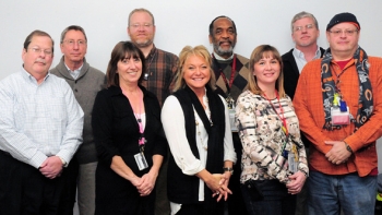 Pictured are members of the Portsmouth Site Sustainability Team, including, left to right, Joe Moore, Bob Anderson, Stephanie Puckett, Matt Vick, Lisa Burns, Vince Adams, Stephanie McLaughlin, Frank Johnston, and Ron Shelato. Team members Roger Steckel, Russell McCallister, Roger Coats, Jeff Stone, and Mandy Mayo are not shown. Pictured are members of the Portsmouth Site Sustainability Team, including, left to right, Joe Moore, Bob Anderson, Stephanie Puckett, Matt Vick, Lisa Burns, Vince Adams, Stephanie McLaughlin, Frank Johnston, and Ron Shelato. Team members Roger Steckel, Russell McCallister, Roger Coats, Jeff Stone, and Mandy Mayo are not shown.