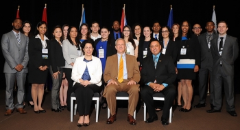 DOE Fellows gather with EM Lead Foreign Affairs Specialist Ana Han, front row, left to right, EM Acting Assistant Secretary David Huizenga, and Florida International University Applied Research Director Dr. Leonel E. Lagos at the Waste Management 2014 Conference. DOE Fellows gather with EM Lead Foreign Affairs Specialist Ana Han, front row, left to right, EM Acting Assistant Secretary David Huizenga, and Florida International University Applied Research Director Dr. Leonel E. Lagos at the Waste Management 2014 Conference.