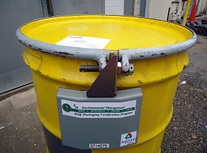 The radiofrequency identification technology EM's James Shuler developed is shown here, attached to a waste shipment. The radiofrequency identification technology EM's James Shuler developed is shown here, attached to a waste shipment.