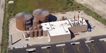 Aerial view of the anaerobic digester and biogas generation facility. Photo from Forest County Potawatomi Community. Aerial view of the anaerobic digester and biogas generation facility. Photo from Forest County Potawatomi Community.
