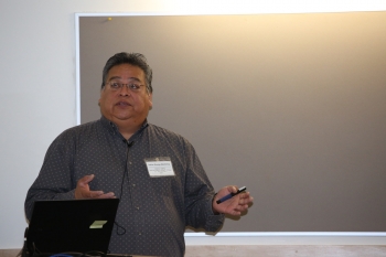 Workshop guest speaker David Lewis of the Yavapai-Apache Nation brought it all together in the end with a reminder of how important it is to be persistent and turn challenges into opportunities for success. Photo by John De La Rosa, NREL Workshop guest speaker David Lewis of the Yavapai-Apache Nation brought it all together in the end with a reminder of how important it is to be persistent and turn challenges into opportunities for success. Photo by John De La Rosa, NREL