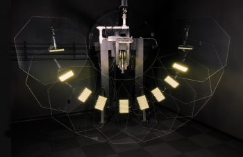 A goniometer measures the photometric output distribution of an outdoor LED street light fixture. Researchers at Eaton are developing a new manufacturing process will enable LED chips to sit directly on heat sinks, improving heat transfer. | Photo courtesy of Eaton Corporation A goniometer measures the photometric output distribution of an outdoor LED street light fixture. Researchers at Eaton are developing a new manufacturing process will enable LED chips to sit directly on heat sinks, improving heat transfer. | Photo courtesy of Eaton Corporation
