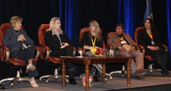 Shelly Wilson, third from right, participates in a roundtable discussion at the Intergovernmental Meeting with the DOE in New Orleans this month. Also pictured are Maryland Delegate Sally Jameson, left to right, Office of River Protection Deputy Manager Stacy Charboneau, Willie Preacher, Director of DOE-related projects for Shoshone-Bannock Tribes, and Eddy County, N.M., Commissioner Roxanne Lara. Shelly Wilson, third from right, participates in a roundtable discussion at the Intergovernmental Meeting with the DOE in New Orleans this month. Also pictured are Maryland Delegate Sally Jameson, left to right, Office of River Protection Deputy Manager Stacy Charboneau, Willie Preacher, Director of DOE-related projects for Shoshone-Bannock Tribes, and Eddy County, N.M., Commissioner Roxanne Lara.