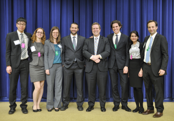 The Better Buildings Case Competition challenges the next generation of engineers, entrepreneurs and policymakers to devise actionable ways to cut energy waste and improve commercial building efficiency. Last year, Yale's team (pictured here) won best proposal for their solution on how the federal government could meet energy-savings goals in government buildings across the United States. | Photo courtesy of the Energy Department. The Better Buildings Case Competition challenges the next generation of engineers, entrepreneurs and policymakers to devise actionable ways to cut energy waste and improve commercial building efficiency. Last year, Yale's team (pictured here) won best proposal for their solution on how the federal government could meet energy-savings goals in government buildings across the United States. | Photo courtesy of the Energy Department.