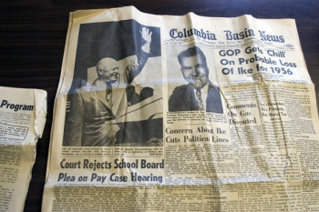 Columbia Basin News ran a photo of President Dwight Eisenhower waving at the dedication of nearby McNary Dam in 1954. Columbia Basin News ran a photo of President Dwight Eisenhower waving at the dedication of nearby McNary Dam in 1954.