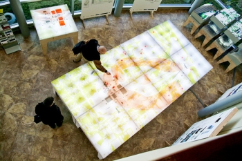 The groundwater model exhibit is shown from above. The groundwater model exhibit is shown from above.