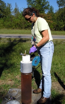 EM uses data collected at monitoring wells to determine groundwater migration patterns and potential risks. EM uses data collected at monitoring wells to determine groundwater migration patterns and potential risks.