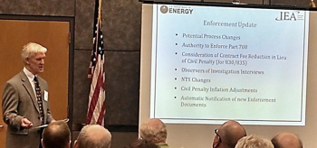 Steve Simonson, Director of the Office of Enforcement, addresses the 2014 DOE Safety and Security Enforcement Workshop attendees. Steve Simonson, Director of the Office of Enforcement, addresses the 2014 DOE Safety and Security Enforcement Workshop attendees.