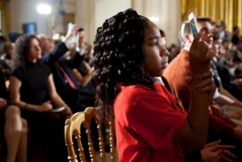 Maâkese Kesley takes a picture as President Barack Obama delivers remarks during the second White House Science Fair in the East Room of the White House, Feb. 7, 2012. Join Ma'kese and others for a "We the Geeks" hangout this Thursday. (Official White House Photo by Pete Souza) Maâkese Kesley takes a picture as President Barack Obama delivers remarks during the second White House Science Fair in the East Room of the White House, Feb. 7, 2012. Join Ma'kese and others for a "We the Geeks" hangout this Thursday. (Official White House Photo by Pete Souza)