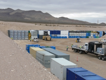 Ongoing at the NNSS since 1961, disposal of low-level/mixed low-level radioactive waste (which typically consists of radioactively-contaminated trash, soil, equipment, tools, and discarded personal protective clothing) is generally conducted without any special equipment or clothing, as the level of radioactivity is usually relatively low and the packaging provides the necessary protection. Ongoing at the NNSS since 1961, disposal of low-level/mixed low-level radioactive waste (which typically consists of radioactively-contaminated trash, soil, equipment, tools, and discarded personal protective clothing) is generally conducted without any special equipment or clothing, as the level of radioactivity is usually relatively low and the packaging provides the necessary protection.