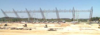 The last seven 120-foot tall towers are dropped all at once at the X-533 Electrical Switchyard in late September 2010. The last seven 120-foot tall towers are dropped all at once at the X-533 Electrical Switchyard in late September 2010.