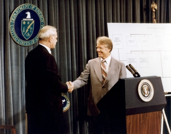 President Carter and Secretary Schlesinger at Signing of Department of Energy Organization Act