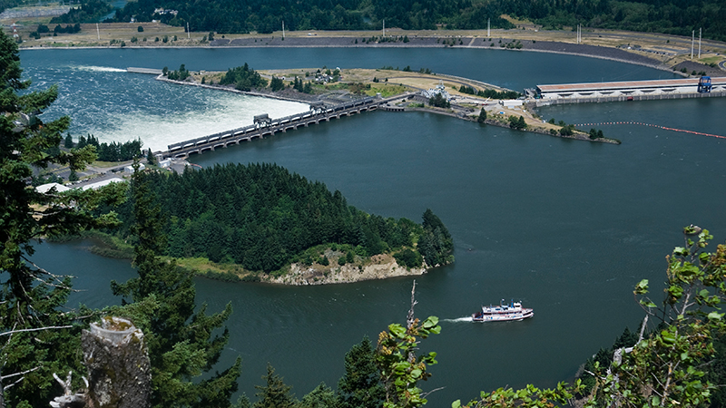 Bonneville Dam spillway on the Columbia river