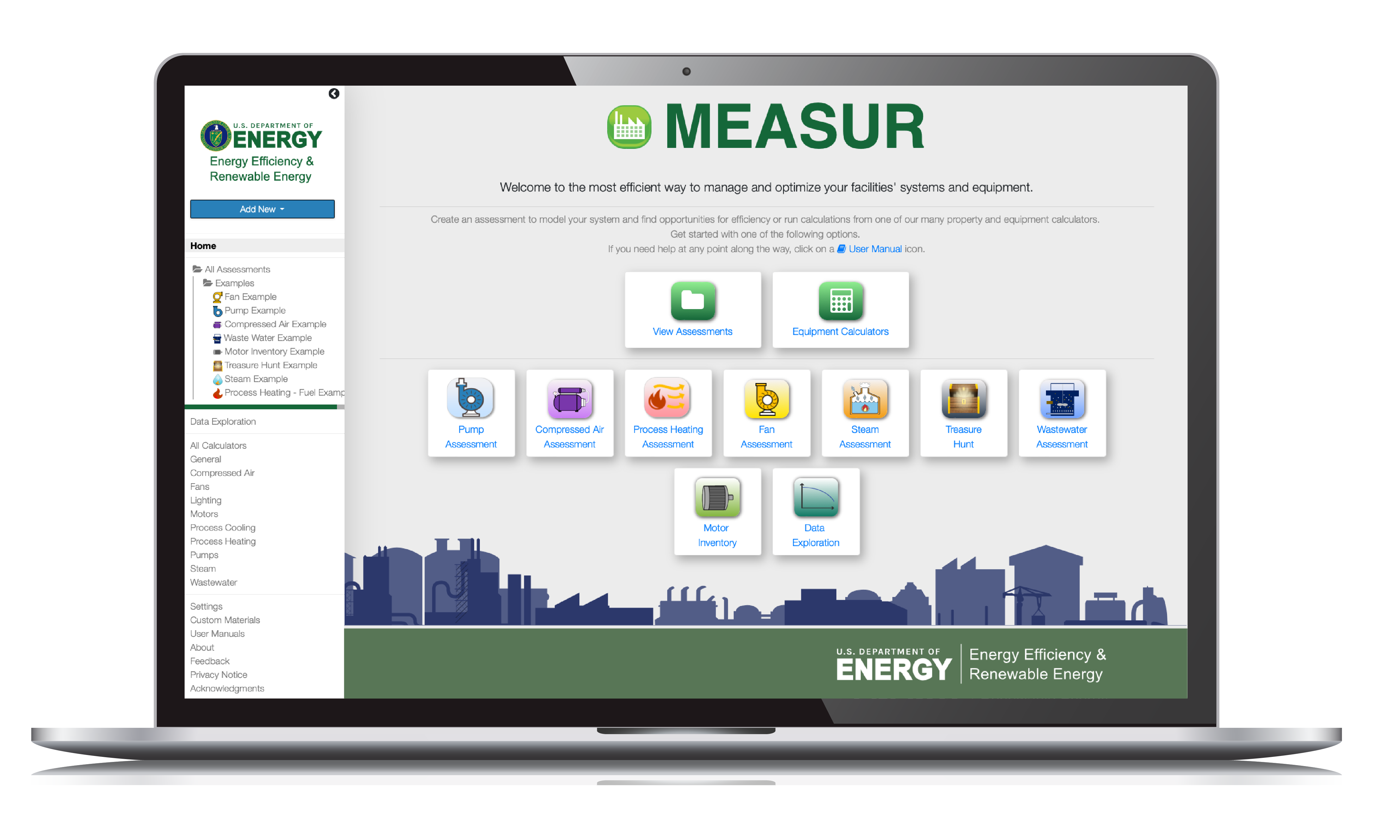 Laptop showing landing page of the MEASUR tool.