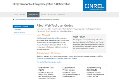 Screenshot of REopt webpage