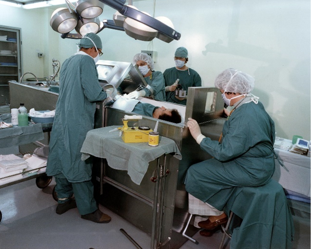 The medical staff at DOE’S REAC/TS demonstrate operation with embedded radioactive material requiring shielding.