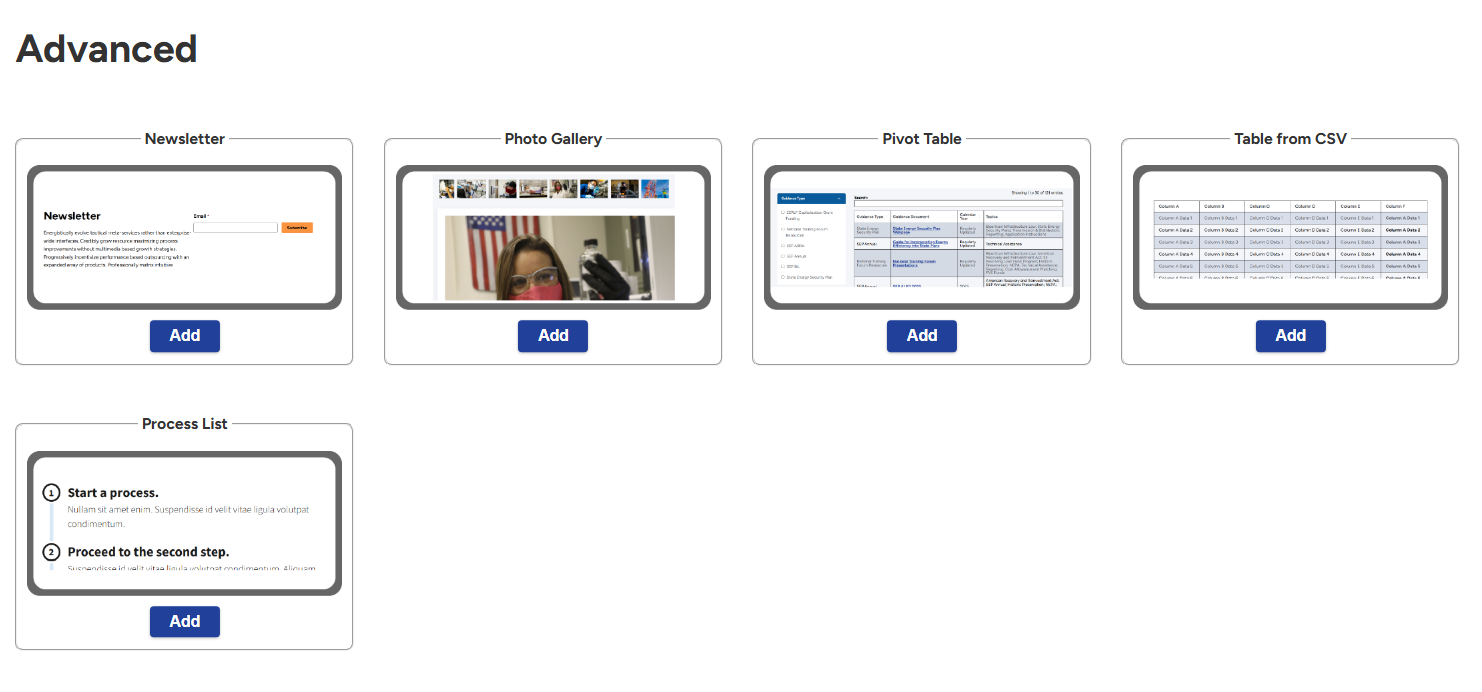 screen capture of advanced templates
