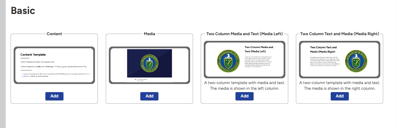 Screen capture of Basic Templates