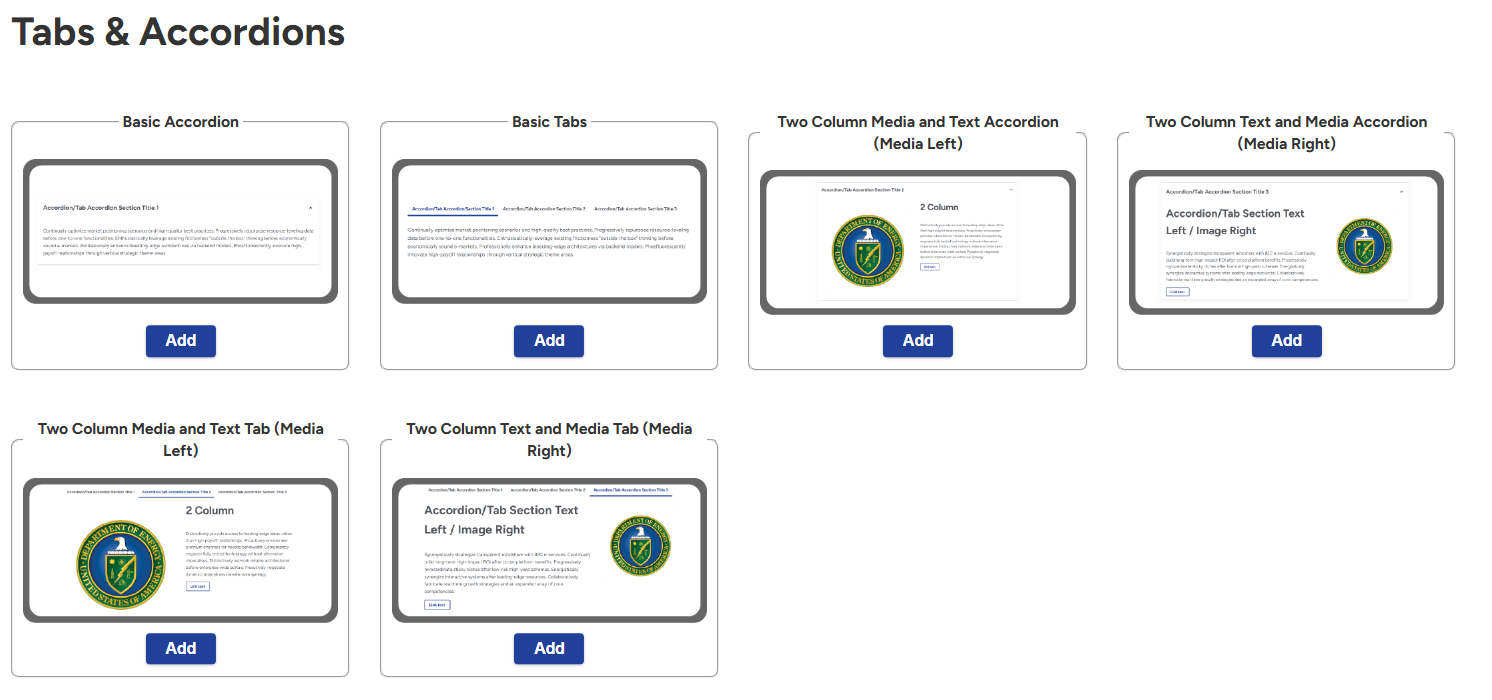 screen capture of tabs and accordion templates