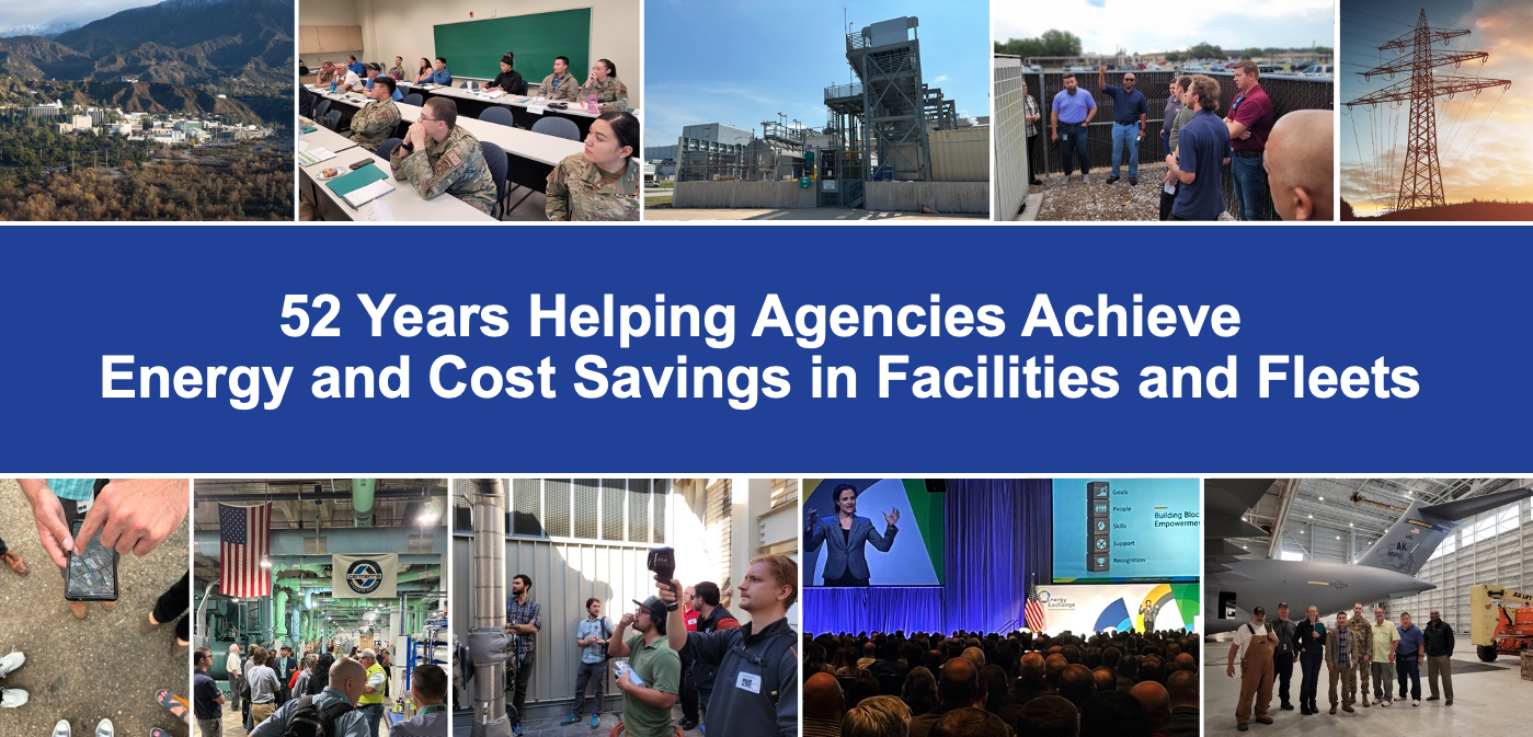 Collage of photos from FEMP trainings, projects, and instances of technical assistance.