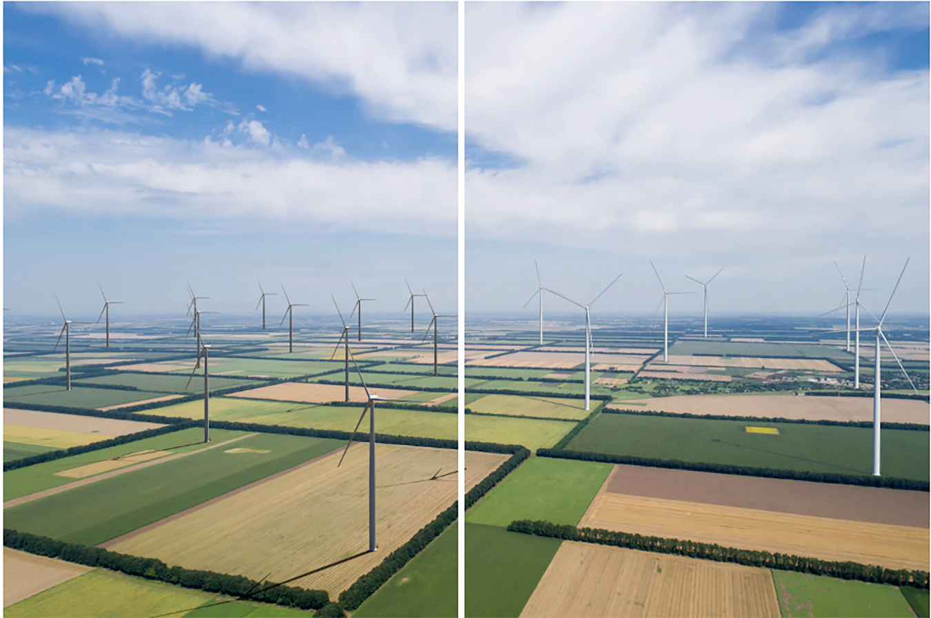 Image with older smaller turbines versus newer turbines.