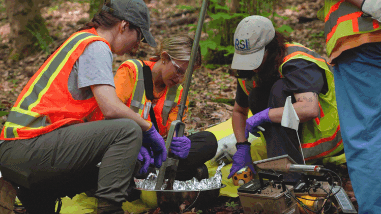 Rotating set of images of employees at the Oak Ridge site conducting research outside