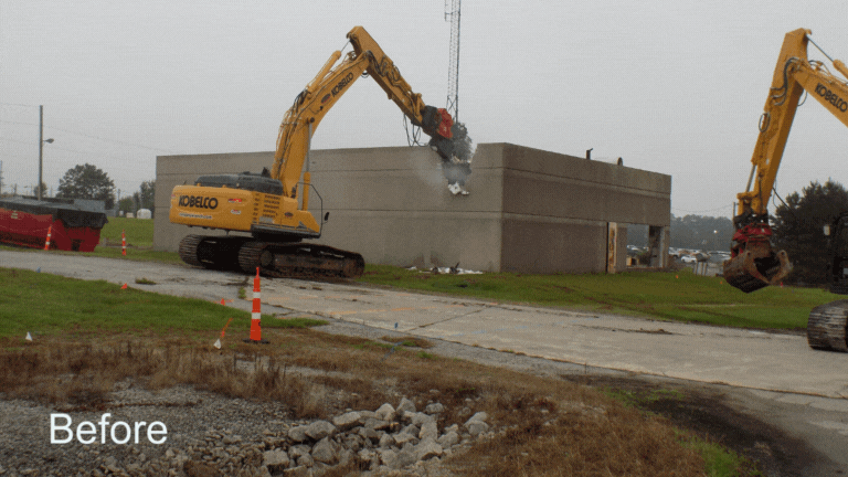 Rotating set of images of a demolition at the Savannah River Site