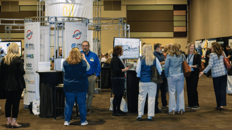 Rotating set of images of Hanford Site representatives at a conference