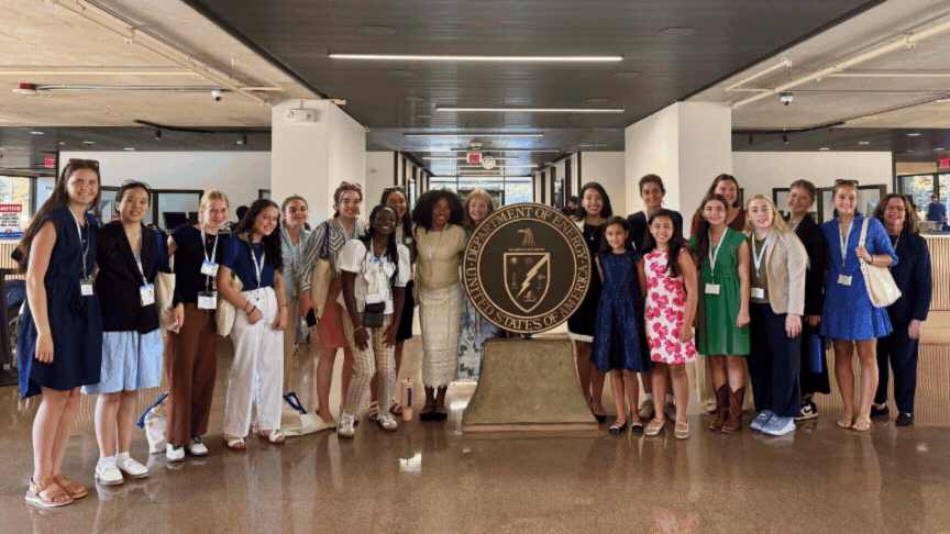 Rotating set of images if a group of high school students at the DOE Headquarters building