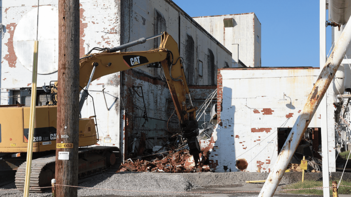 Rotating set of images of a demolition occurring at the Oak Ridge Site