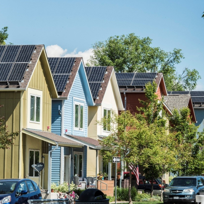 Rooftop photovoltaics in Boulder, CO. 