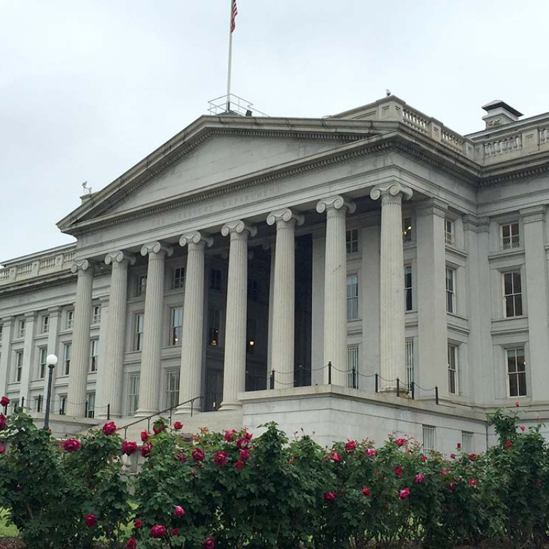 The front of the U.S. Department of Treasury.