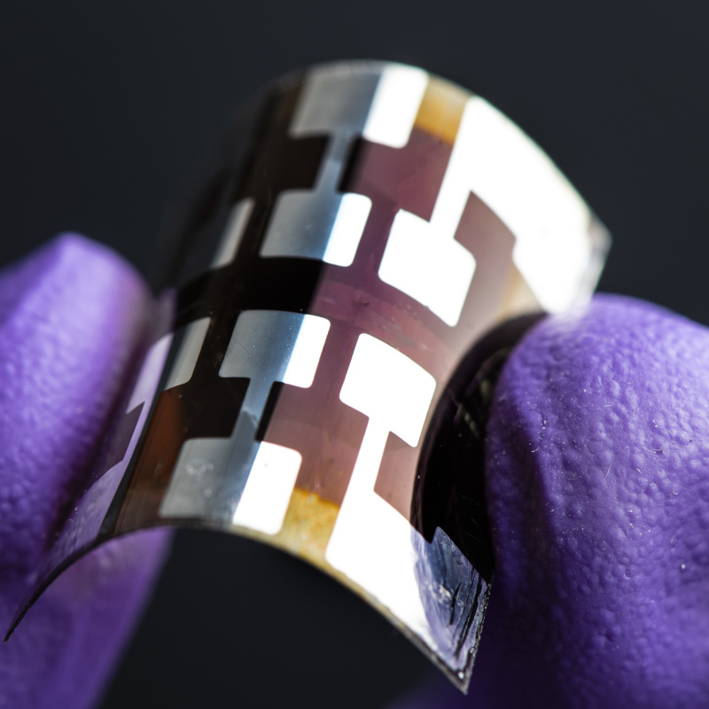 Flexible perovskite solar cell. Photo courtesy of Dennis Schroeder / NREL.