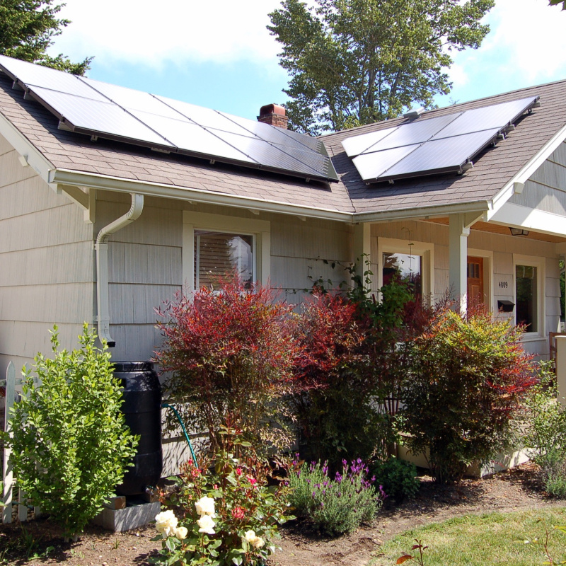 bungalow with rooftop solar panels