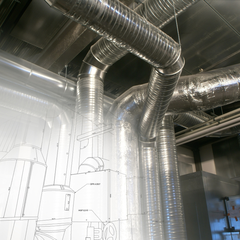 Photo of ductwork inside of a building.