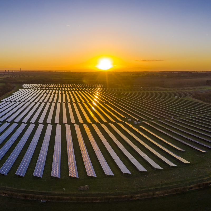 Solar panels at sunrise
