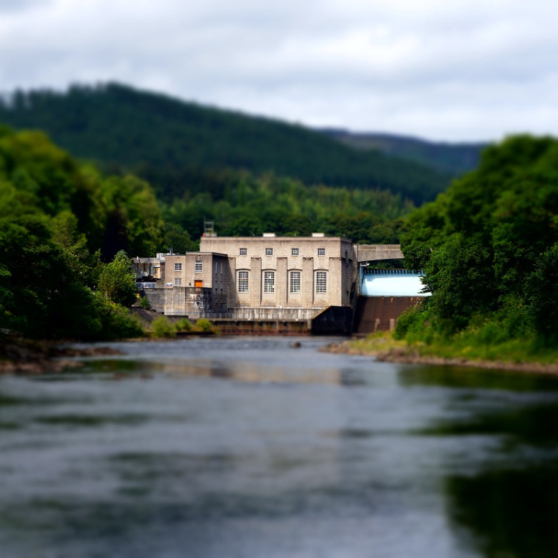 Hydropower facility on a river.