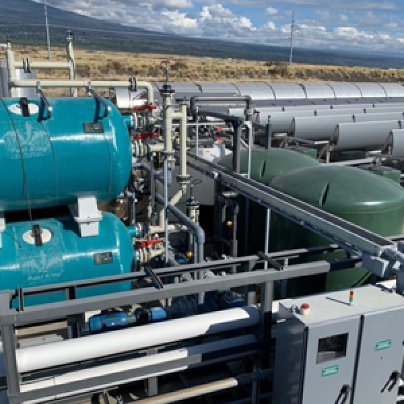 Forward osmosis plant in Kona, Hawaii, with concentrating solar-thermal power and storage for 24-7 solar desalination. Photo source: John Webley