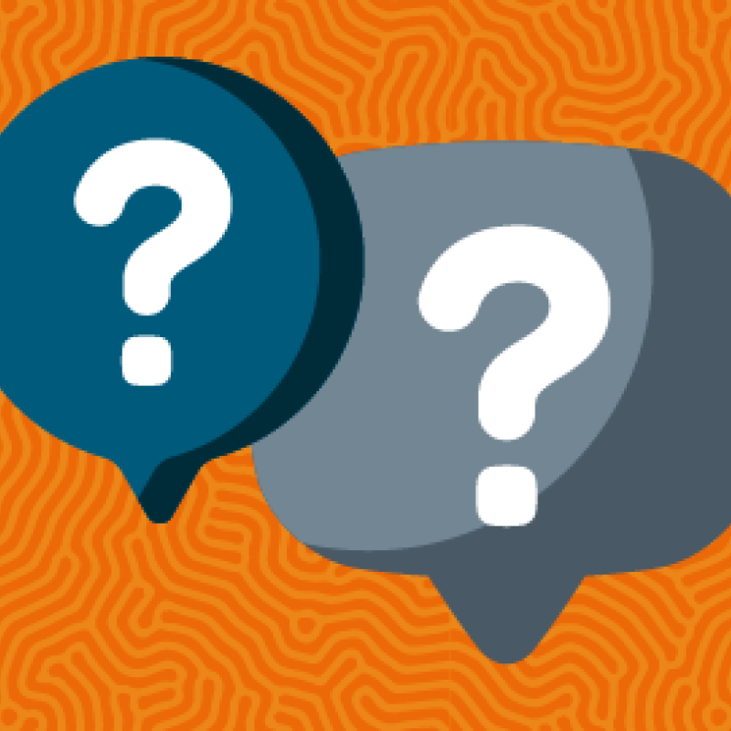 Two dialog bubbles each with a "?" inside.