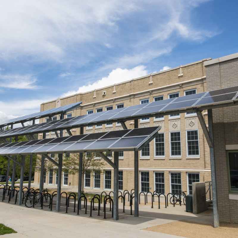 photo of a shade structure with integrated pv panels. 