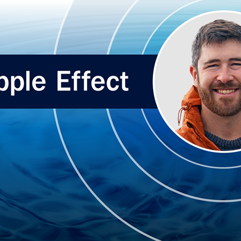 Cover photo that says ripple effect with a picture of a man with a beard