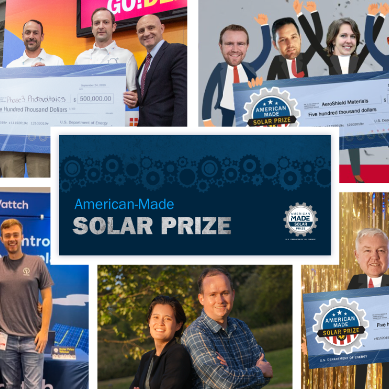 photos of past winners surrounds the Solar Prize logo