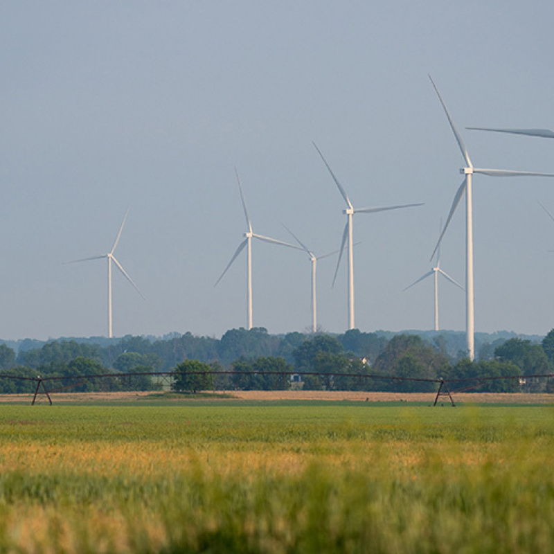 Wind turbines on the horizon. 