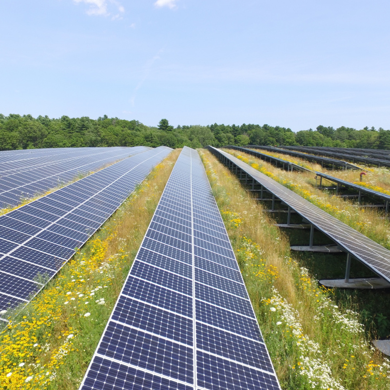 This solar farm was built on top of a landfill located in Rehoboth, MA. The landfill had not been used for decades and will now provide clean renewable energy to customers nearby.