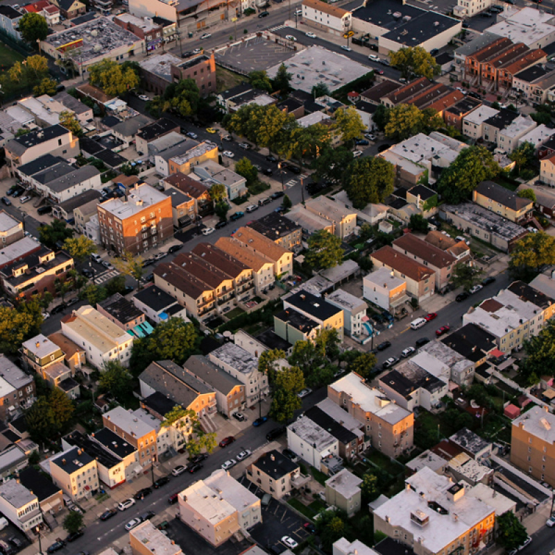 Building and houses seen from above