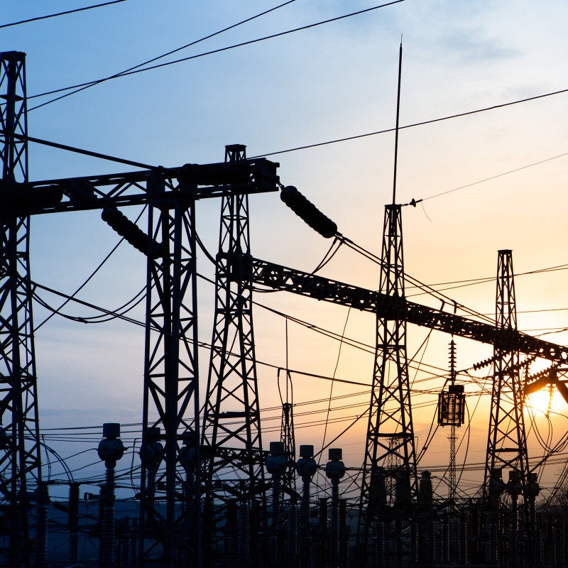 Silhouette of a network transformer at dusk