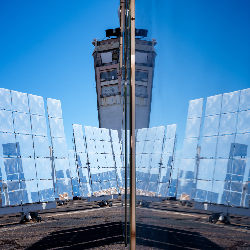 Photo of the National Solar Thermal Test Facility's heliostat field at Sandia National Laboratories