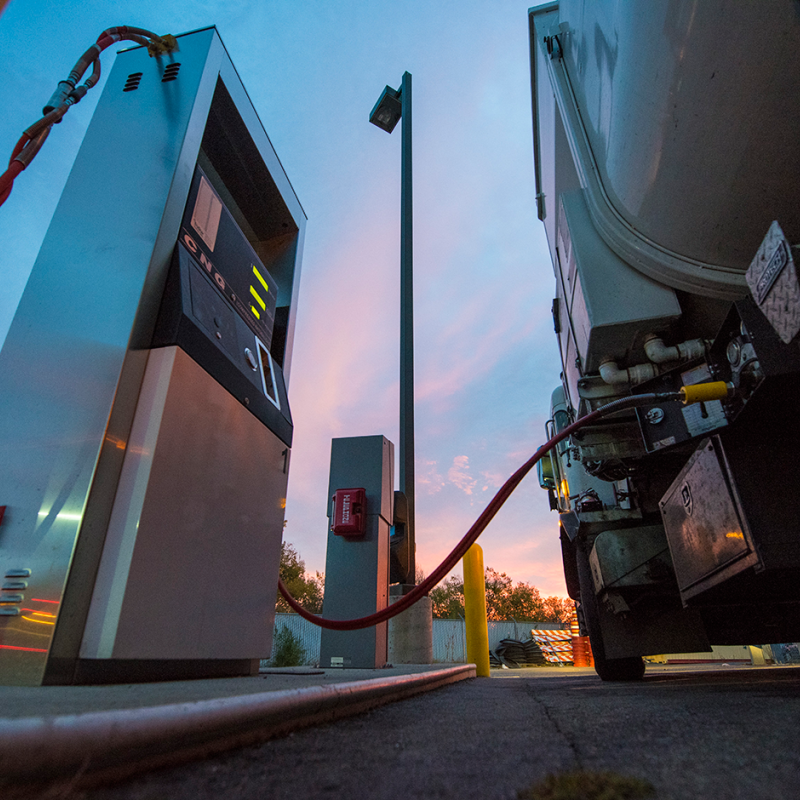 Workers at the City and County of Denver Platte Facility fuel their garbage trucks with CNG .